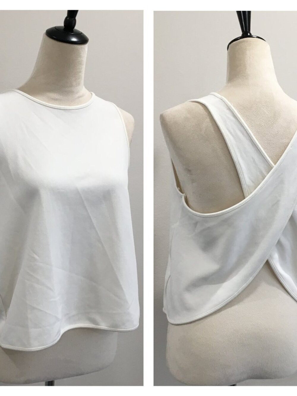 ZARA Ivory Criss Cross Open Back Textured High Neckline Sleeveless Shirt Top